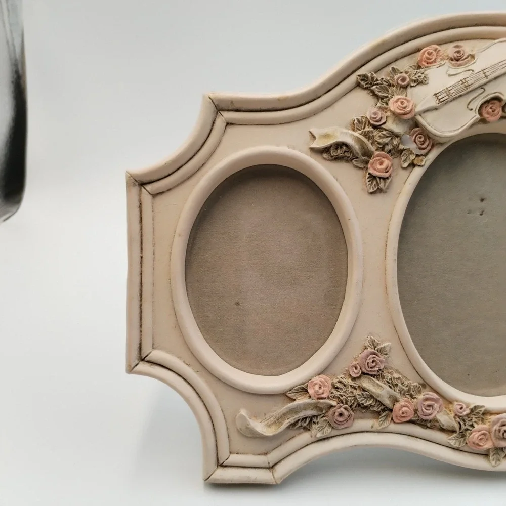 VTG‎ 1996 Figi Graphics Music Lover 3D Resin Frame Violin Roses Triple Oval 9.5
